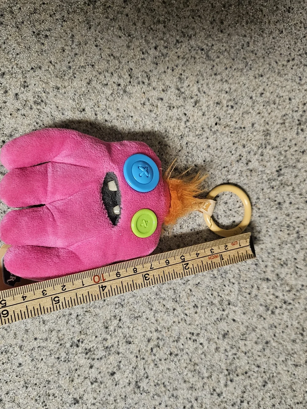 Fuggler Pink Monster Plush Keyring with Blue & Lime Button Eyes by